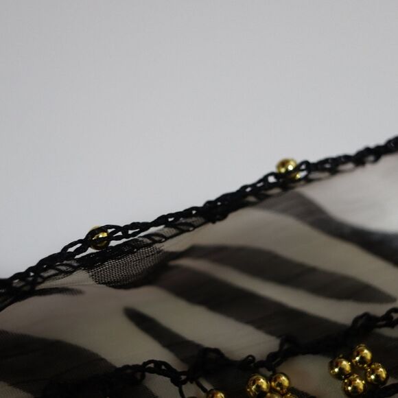 Zebra Print Sheer Belly Dancing Scarf Shimmy Coin Jingle Noise Making Hip Scarf - Picture 3 of 10